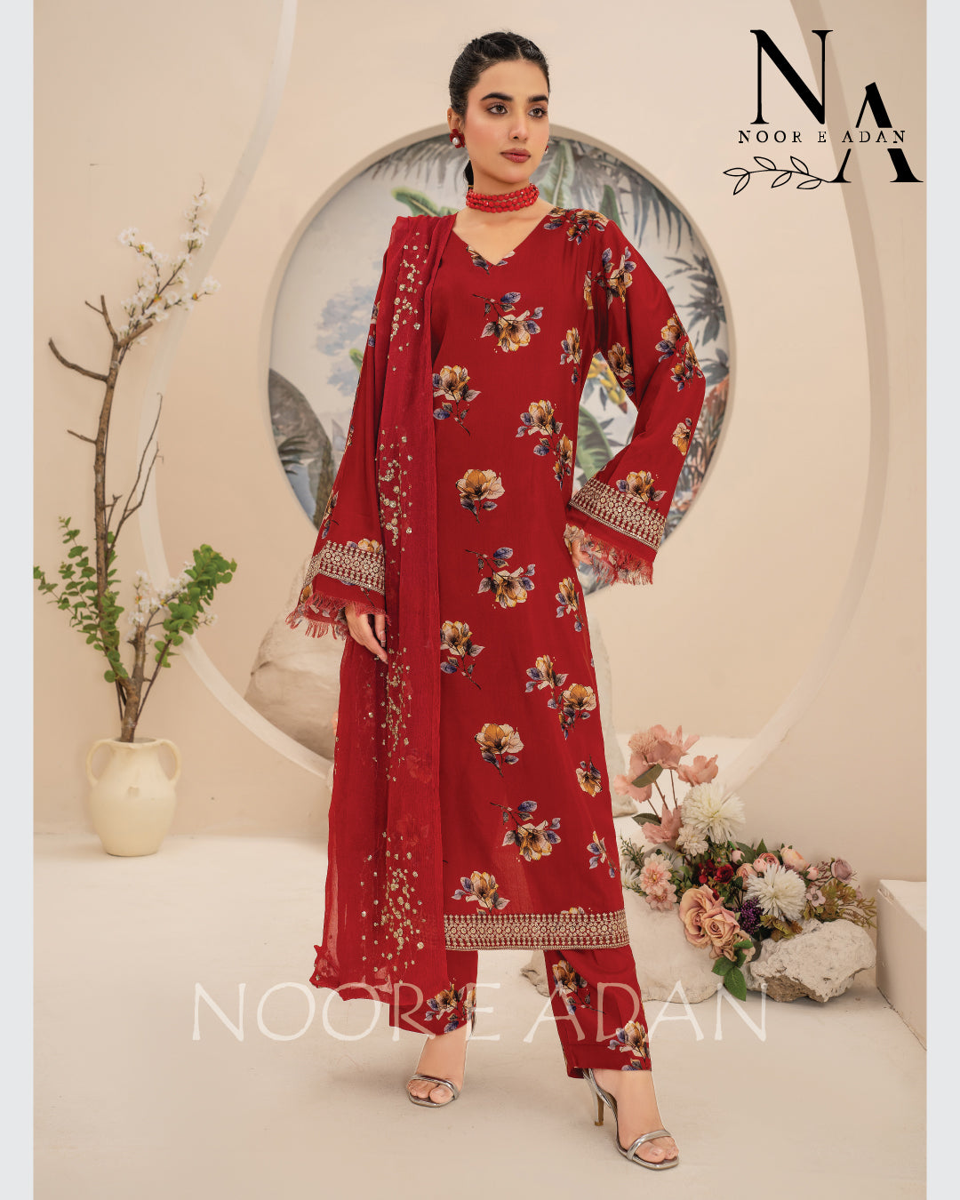 Red Floral: Sophistication in Every Stitch