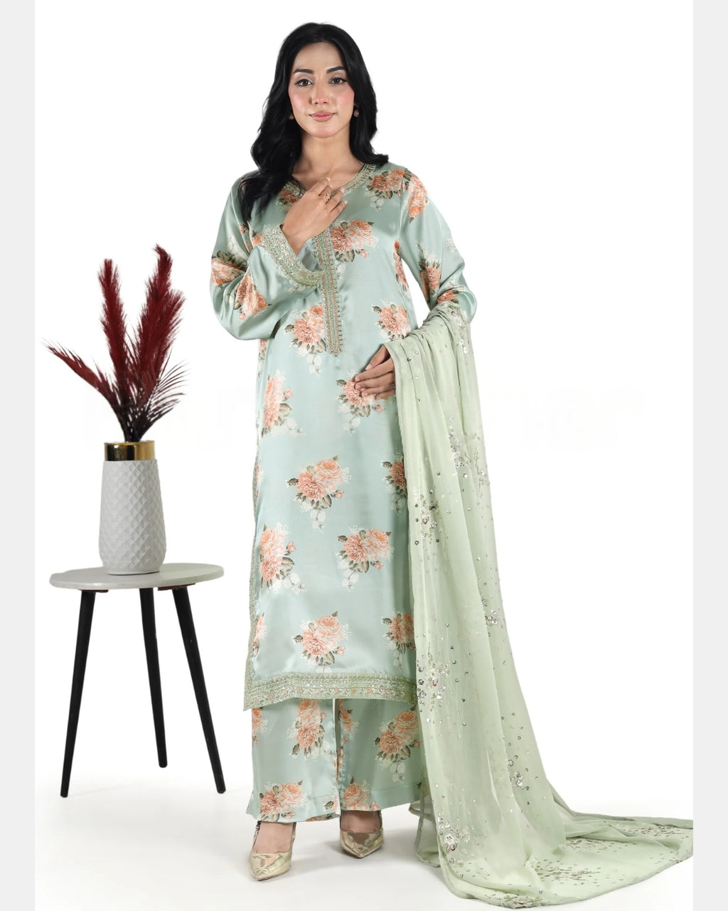 Aqua Serenity – Stitched Silk Ensemble