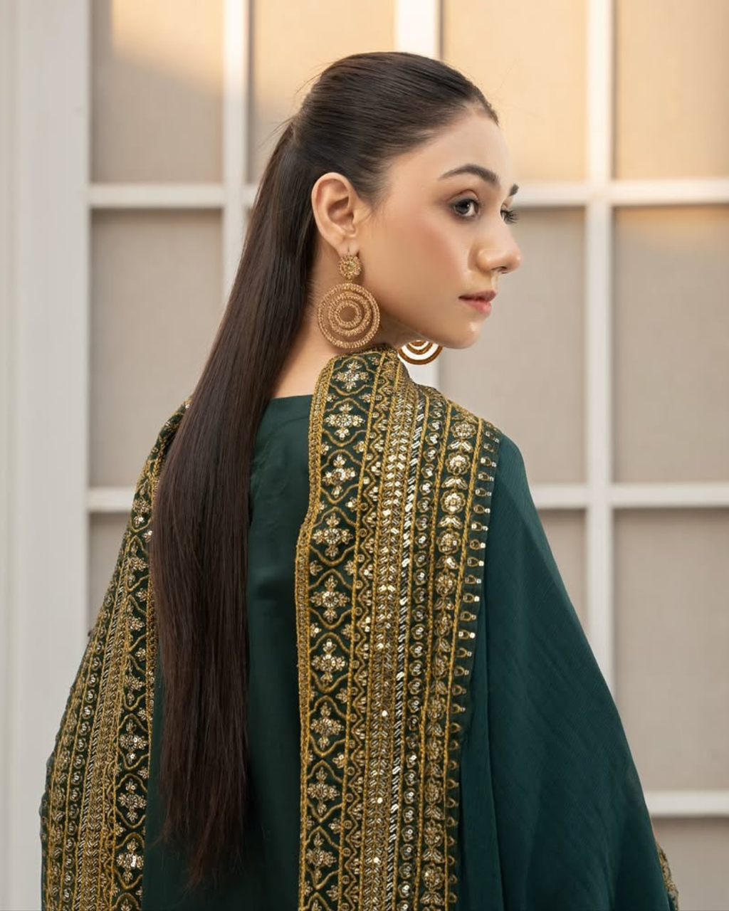 Green Mystique Luxe, an Exquisite 3-Piece Stitched Suit