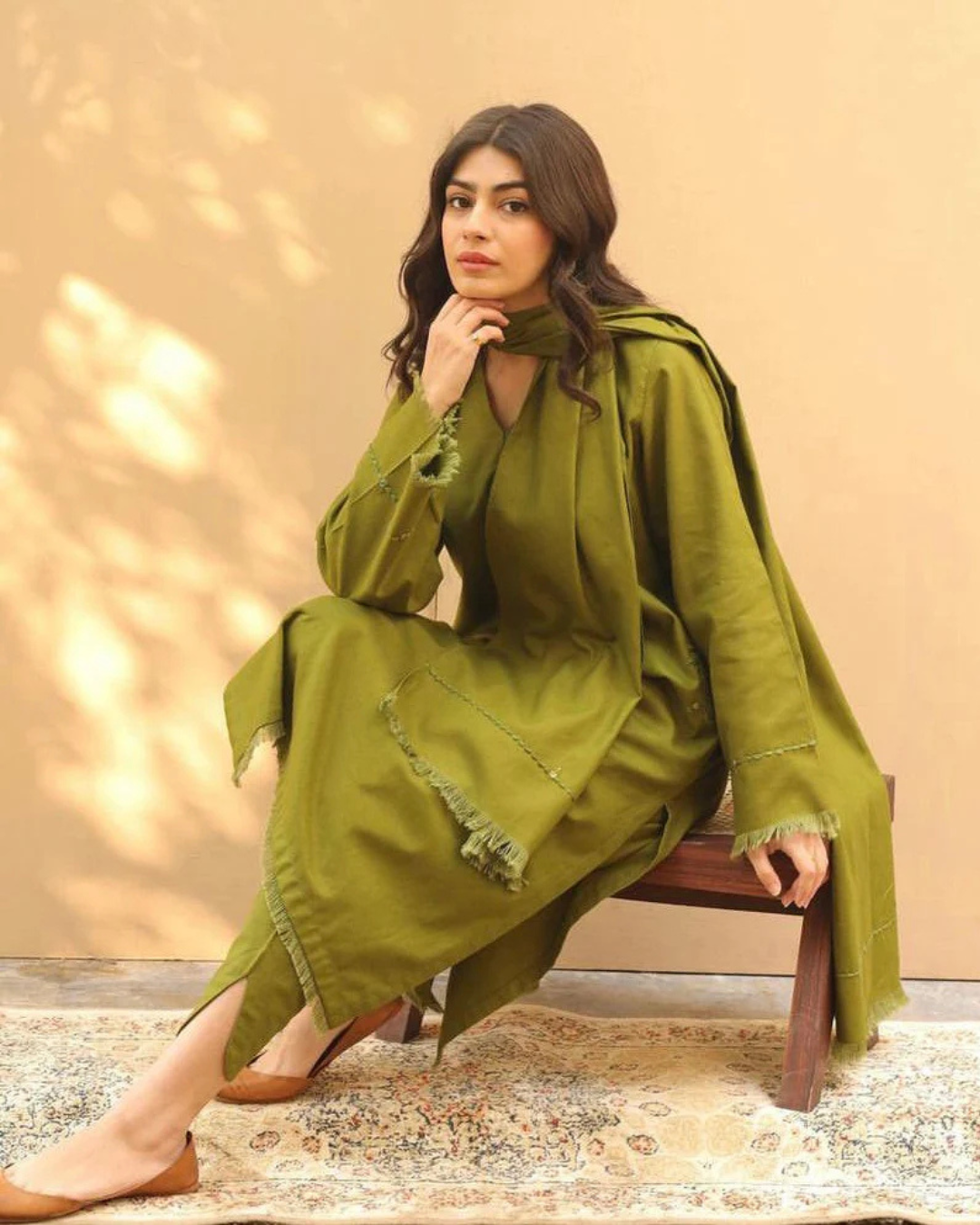Olive Whisper 3 Piece Stitched Suit