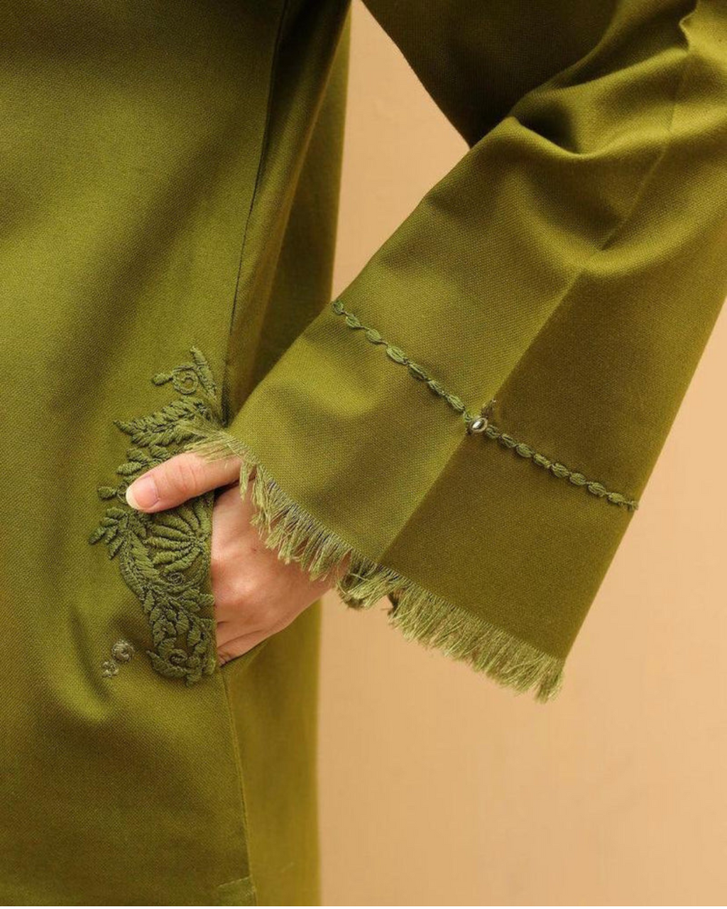 Olive Whisper 3 Piece Stitched Suit
