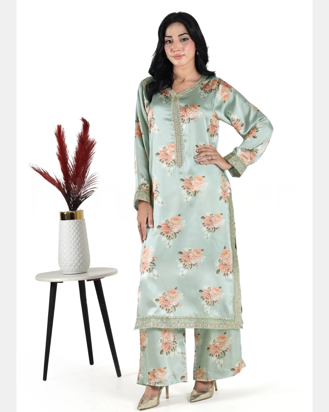 Aqua Serenity – Stitched Silk Ensemble