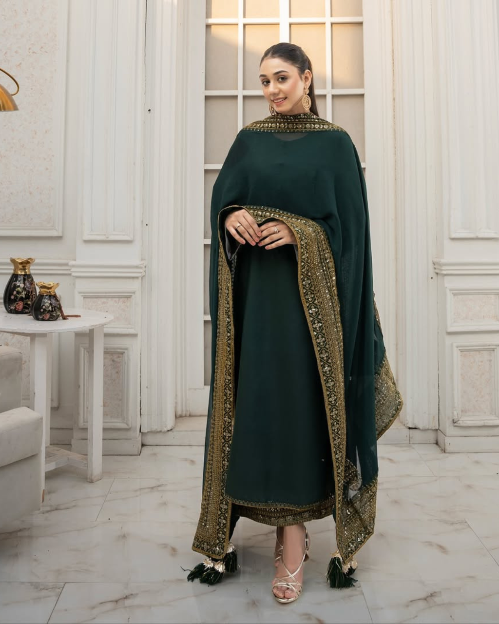 Green Mystique Luxe, an Exquisite 3-Piece Stitched Suit