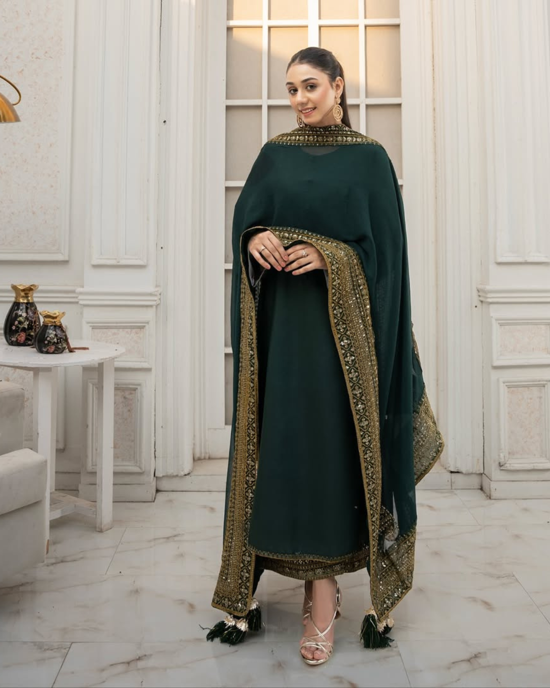 Green Mystique Luxe, an Exquisite 3-Piece Stitched Suit