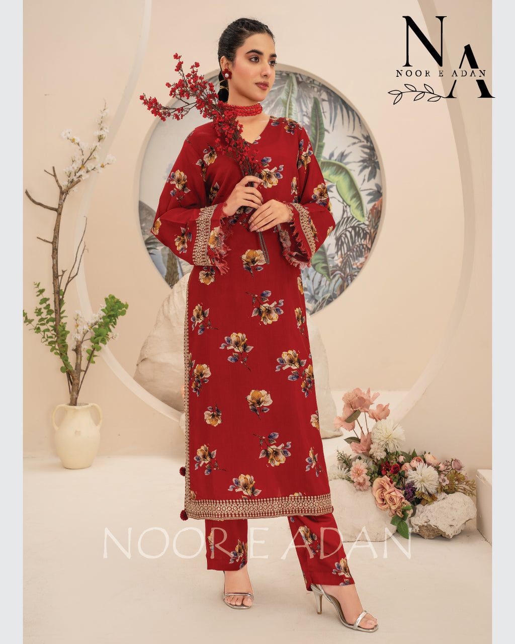 Red Floral: Sophistication in Every Stitch