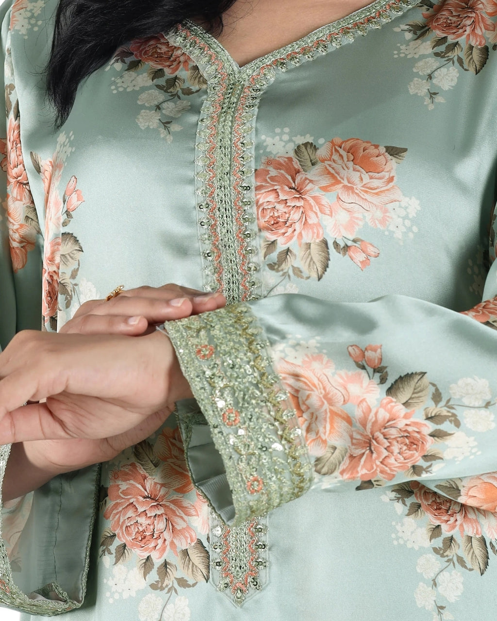 Aqua Serenity – Stitched Silk Ensemble