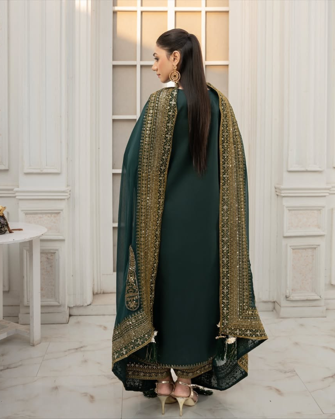 Green Mystique Luxe, an Exquisite 3-Piece Stitched Suit