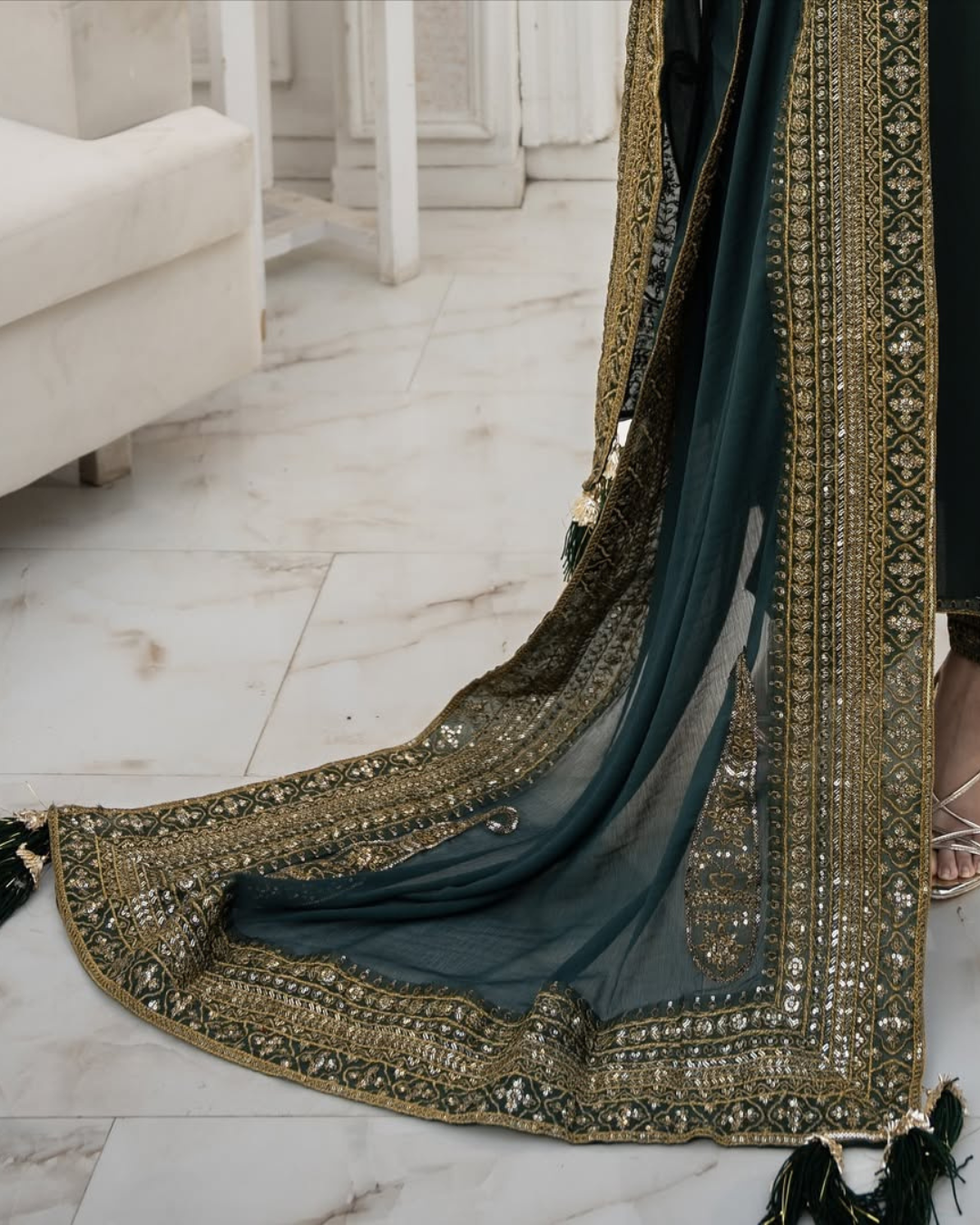 Green Mystique Luxe, an Exquisite 3-Piece Stitched Suit