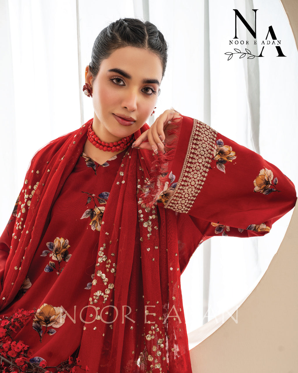 Red Floral: Sophistication in Every Stitch