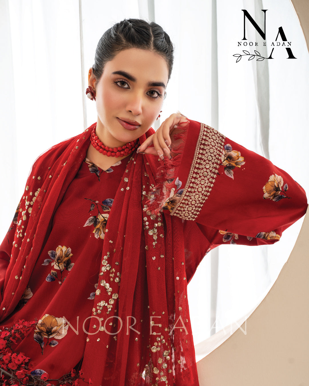 Red Floral: Sophistication in Every Stitch