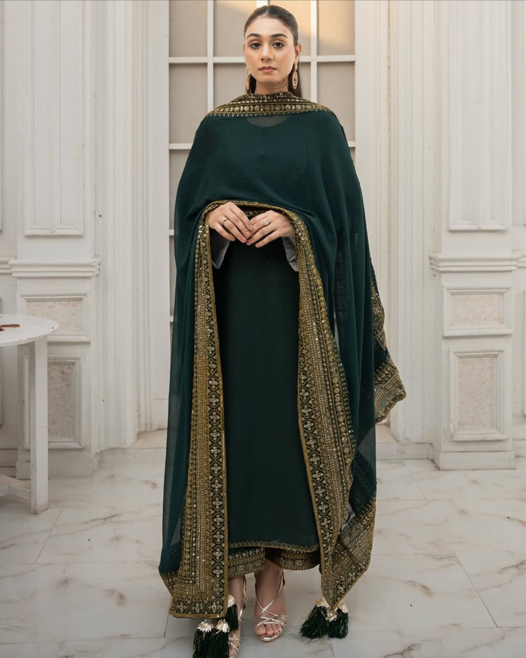 Green Mystique Luxe, an Exquisite 3-Piece Stitched Suit