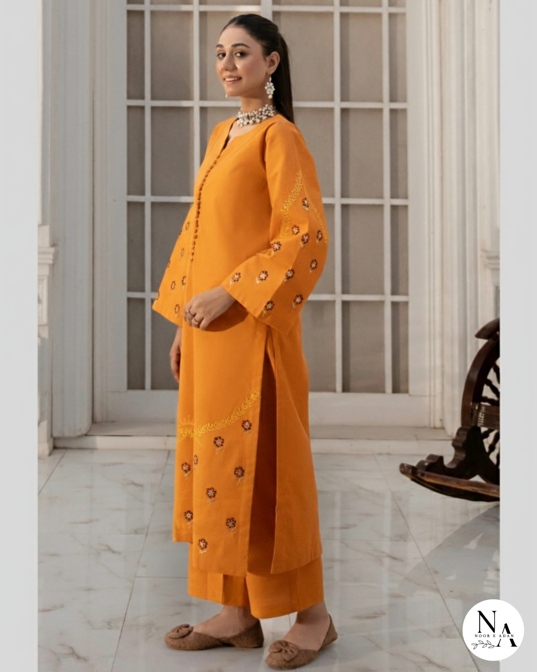 Amber Bloom – 2 Piece Embroidered Khaddar Stitched Suit