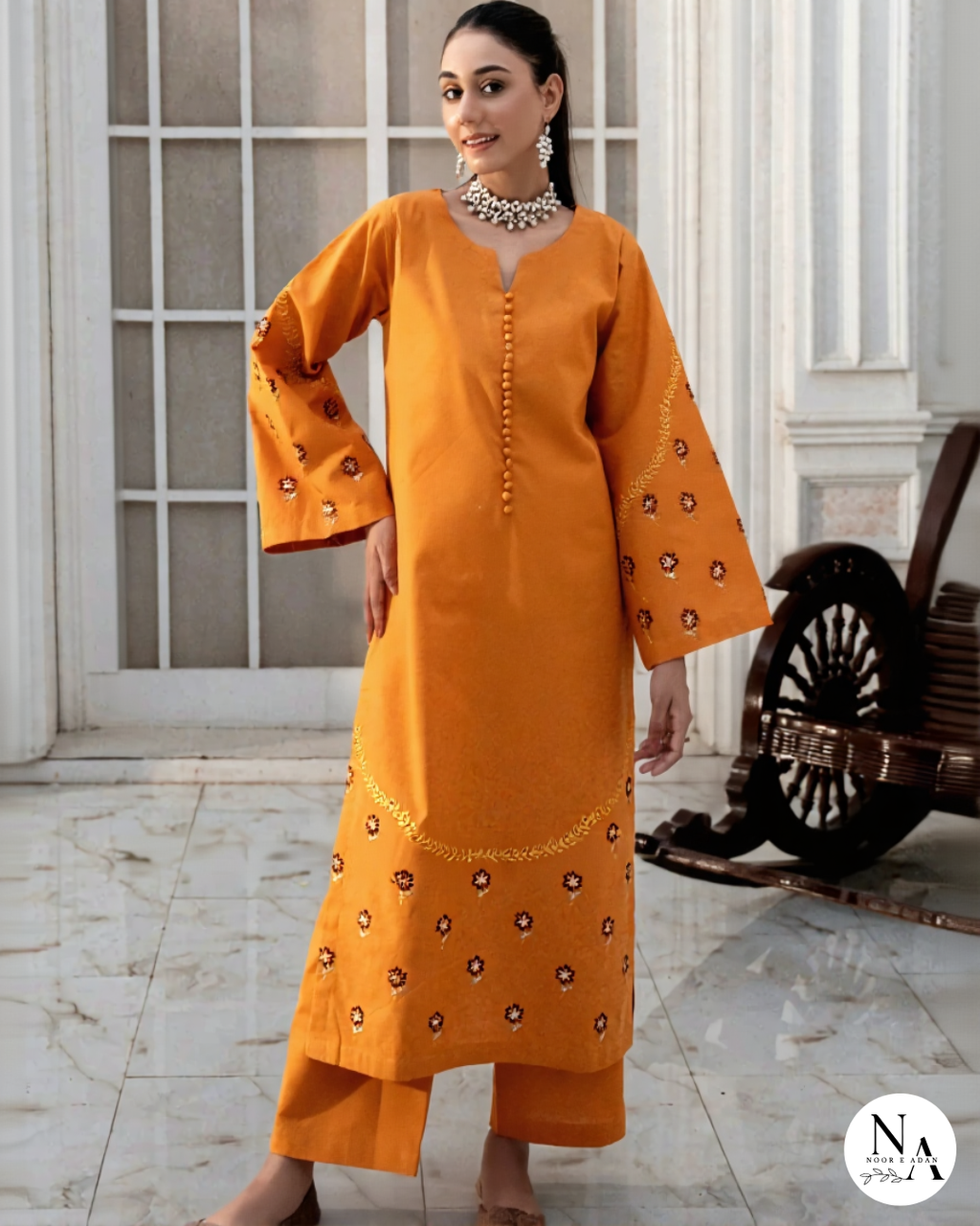 Amber Bloom – 2 Piece Embroidered Khaddar Stitched Suit