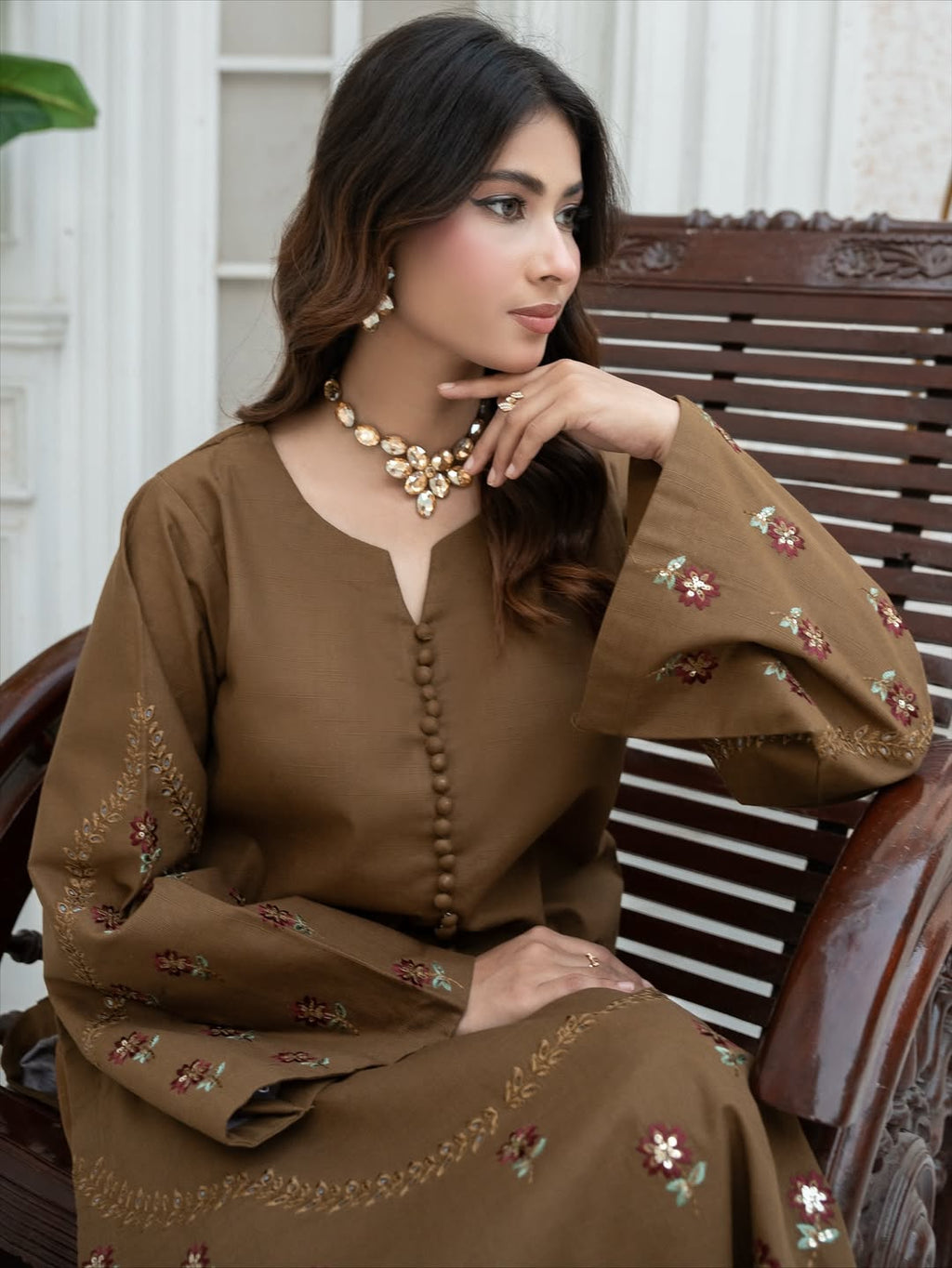 Bronze Reverie – 2 Piece Embroidered Khaddar Stitched Suit
