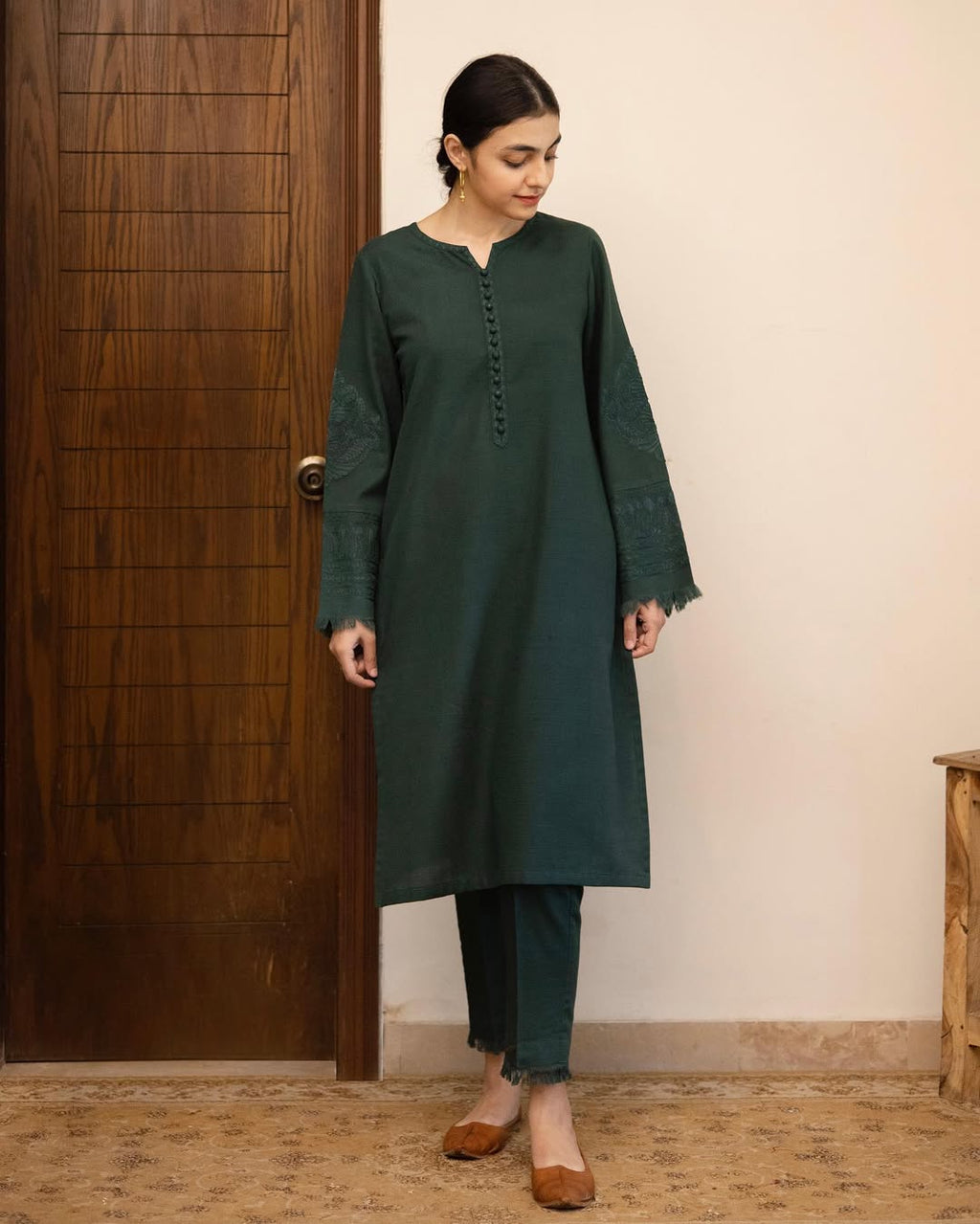 Elite Green - 2-Piece Stitched Khaddar Suit