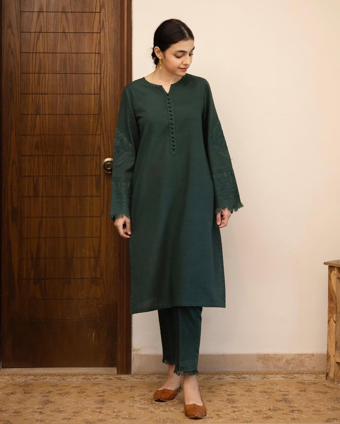 Elite Green - 2-Piece Stitched Khaddar Suit