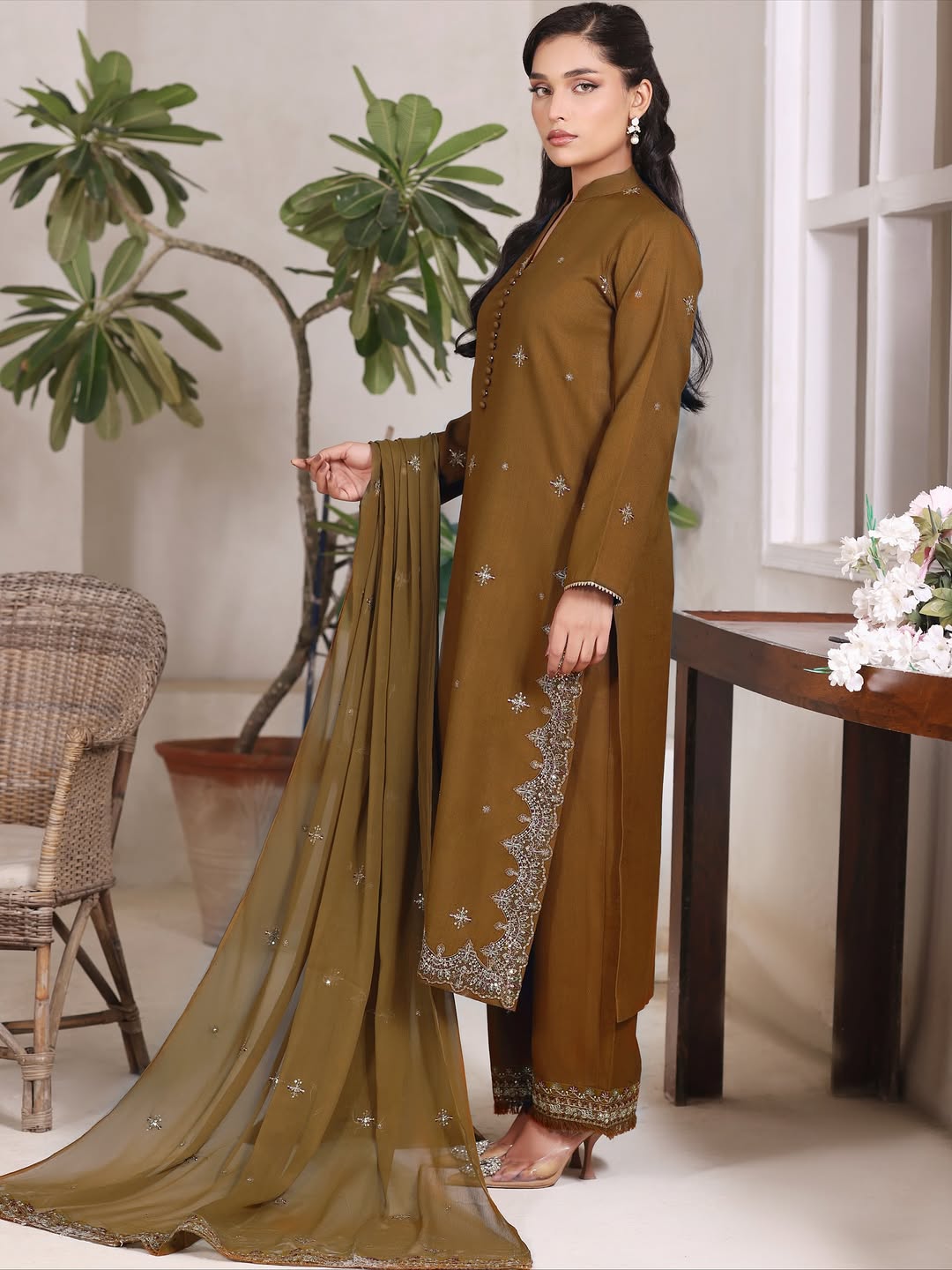 Olive Aura | 3 Piece Stitched Suit
