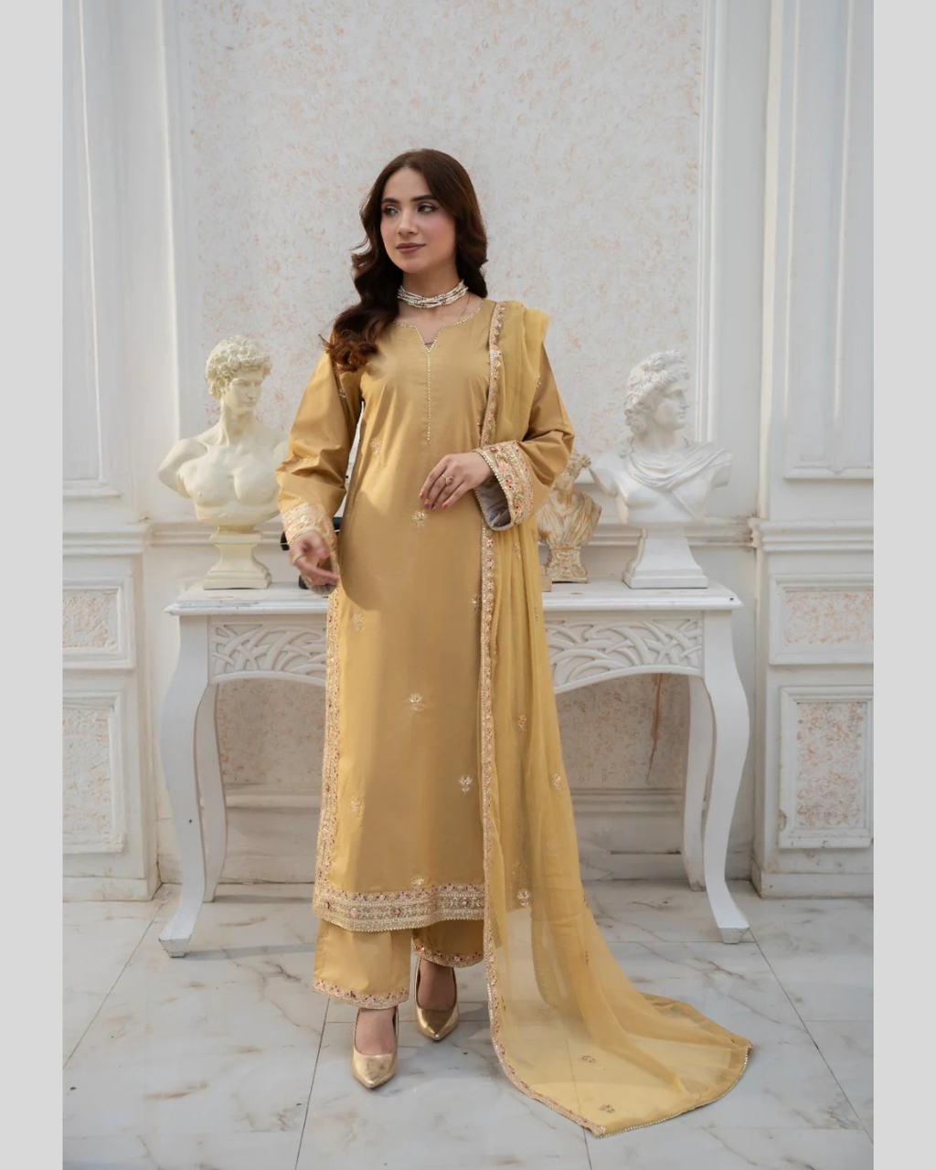 Zeenat Gold | 3 Piece Stitched Suit
