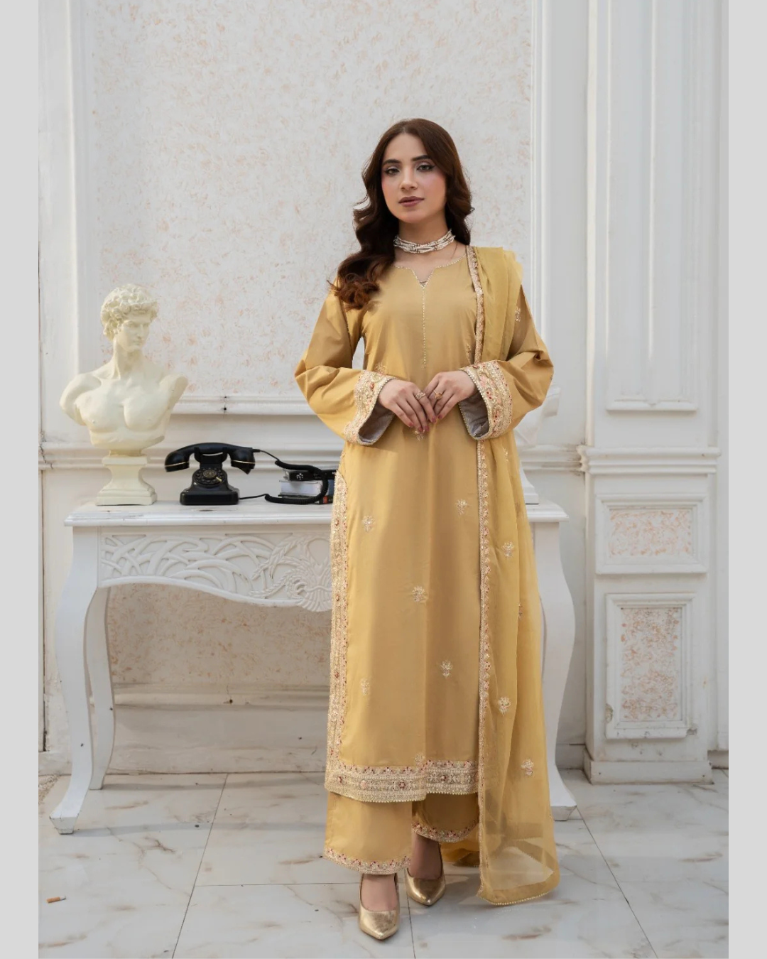 Zeenat Gold | 3 Piece Stitched Suit