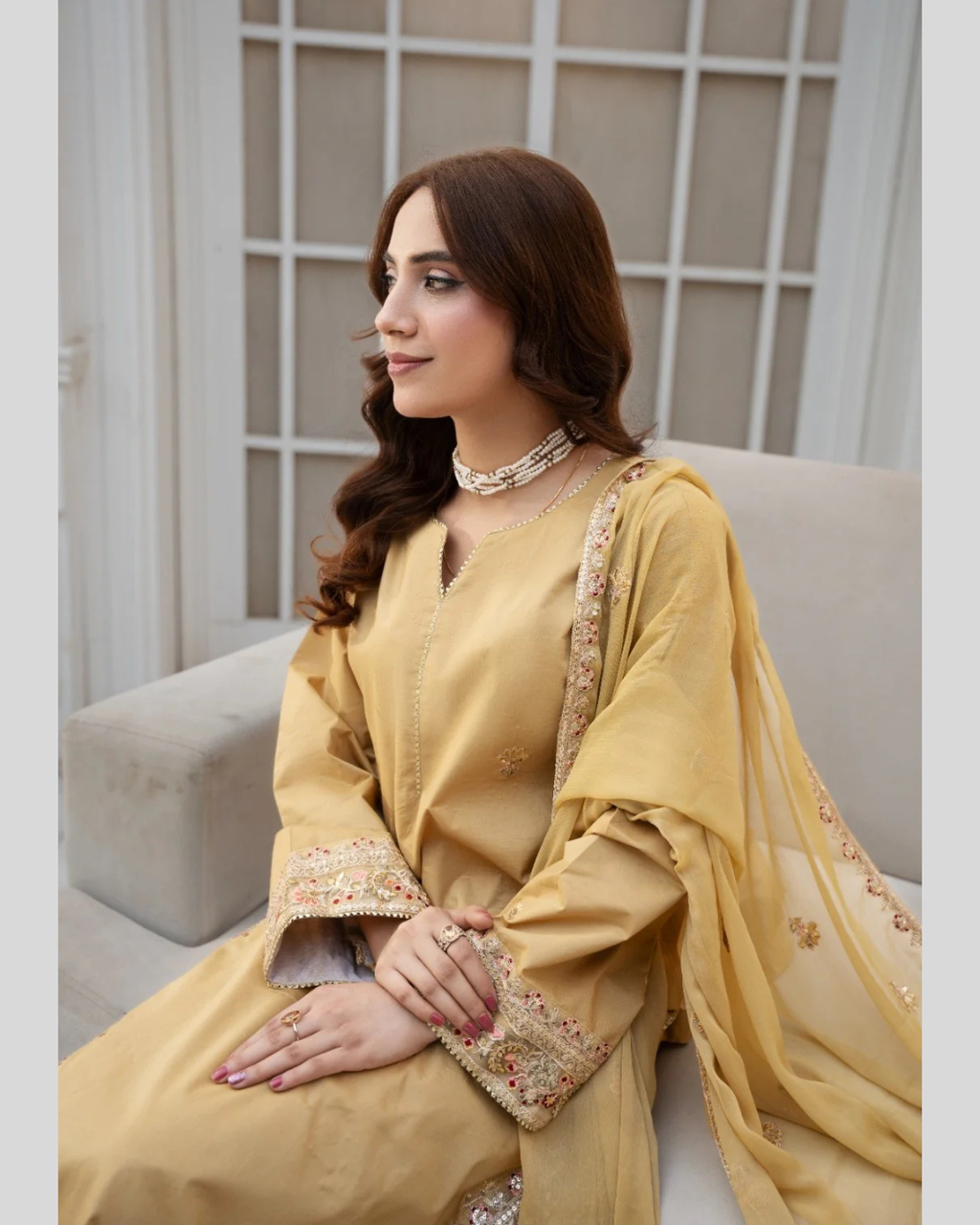 Zeenat Gold | 3 Piece Stitched Suit