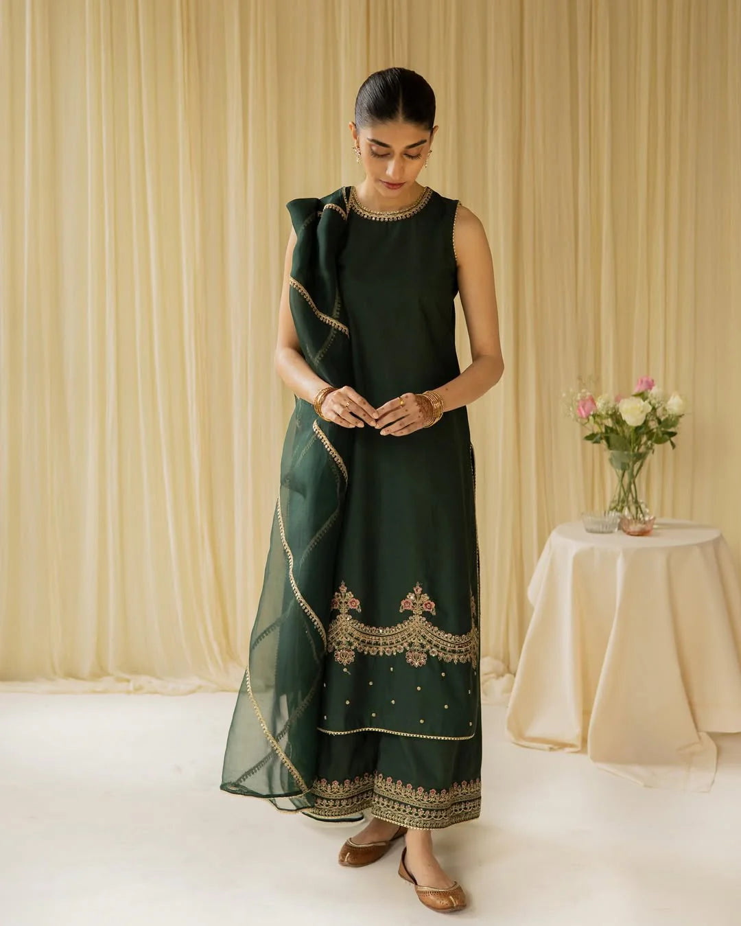 Emerald Green – Luxury Embroidered Suit for Women