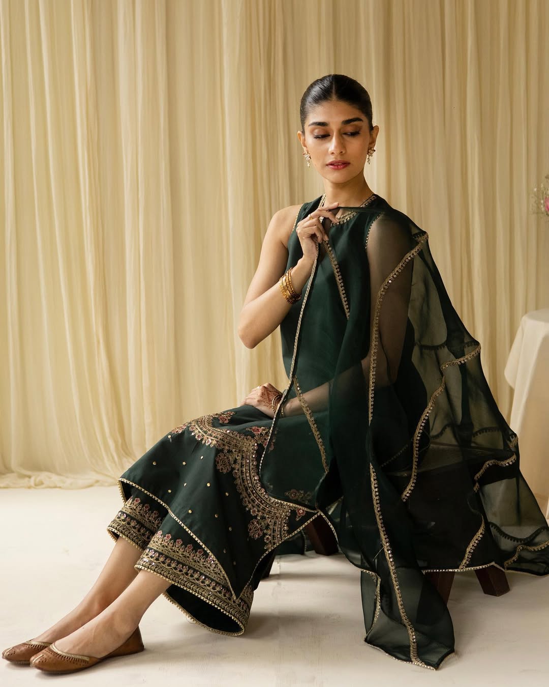 Emerald Green – Luxury Embroidered Suit for Women