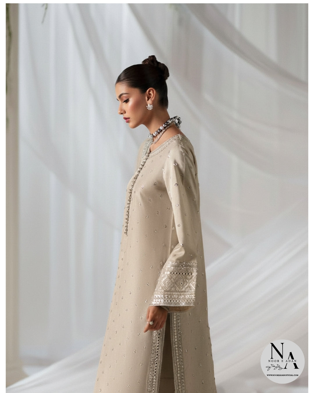 Ethereal Beige – 3 Piece Embroidered Suit