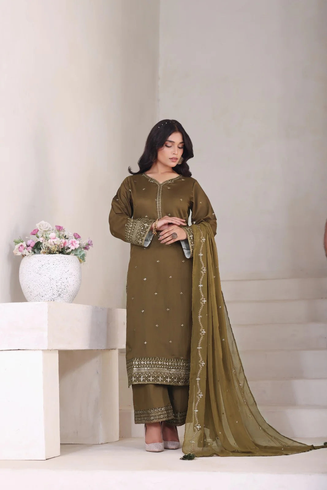 Leafy Green | 3 Piece Stitched Suit