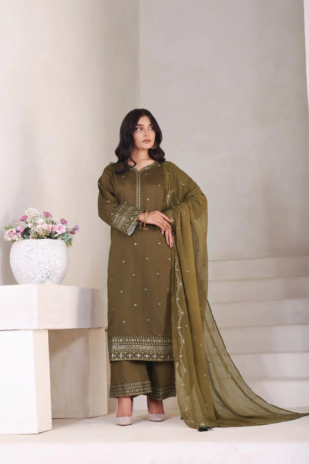 Leafy Green | 3 Piece Stitched Suit