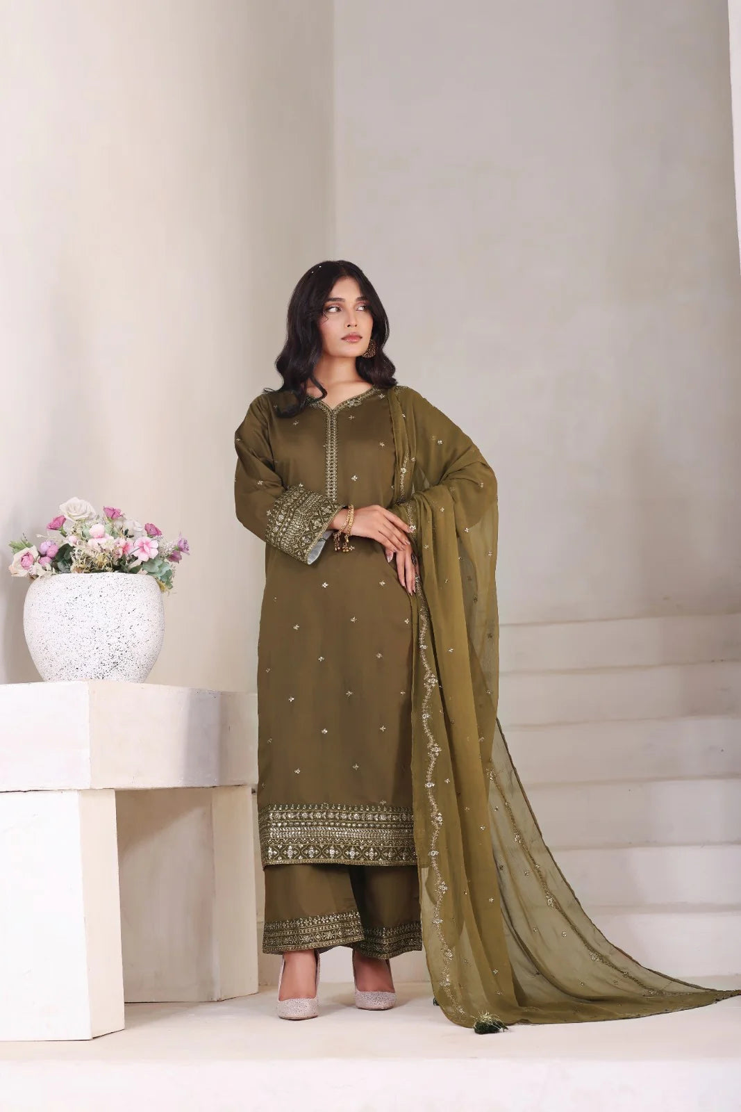 Leafy Green | 3 Piece Stitched Suit