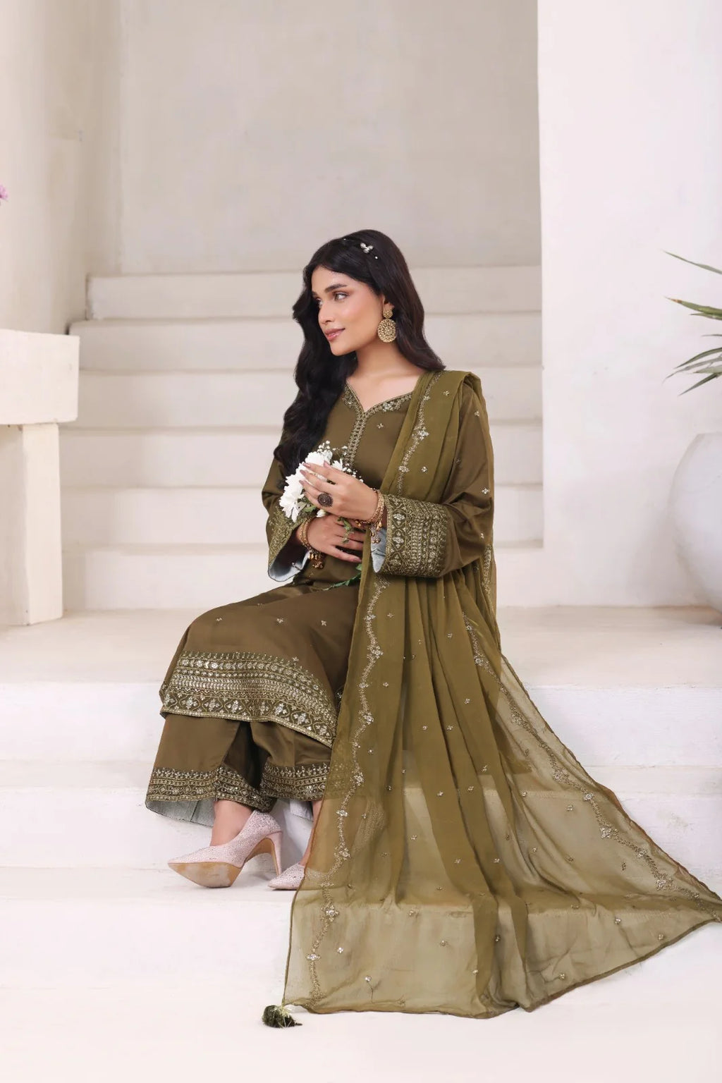 Leafy Green | 3 Piece Stitched Suit