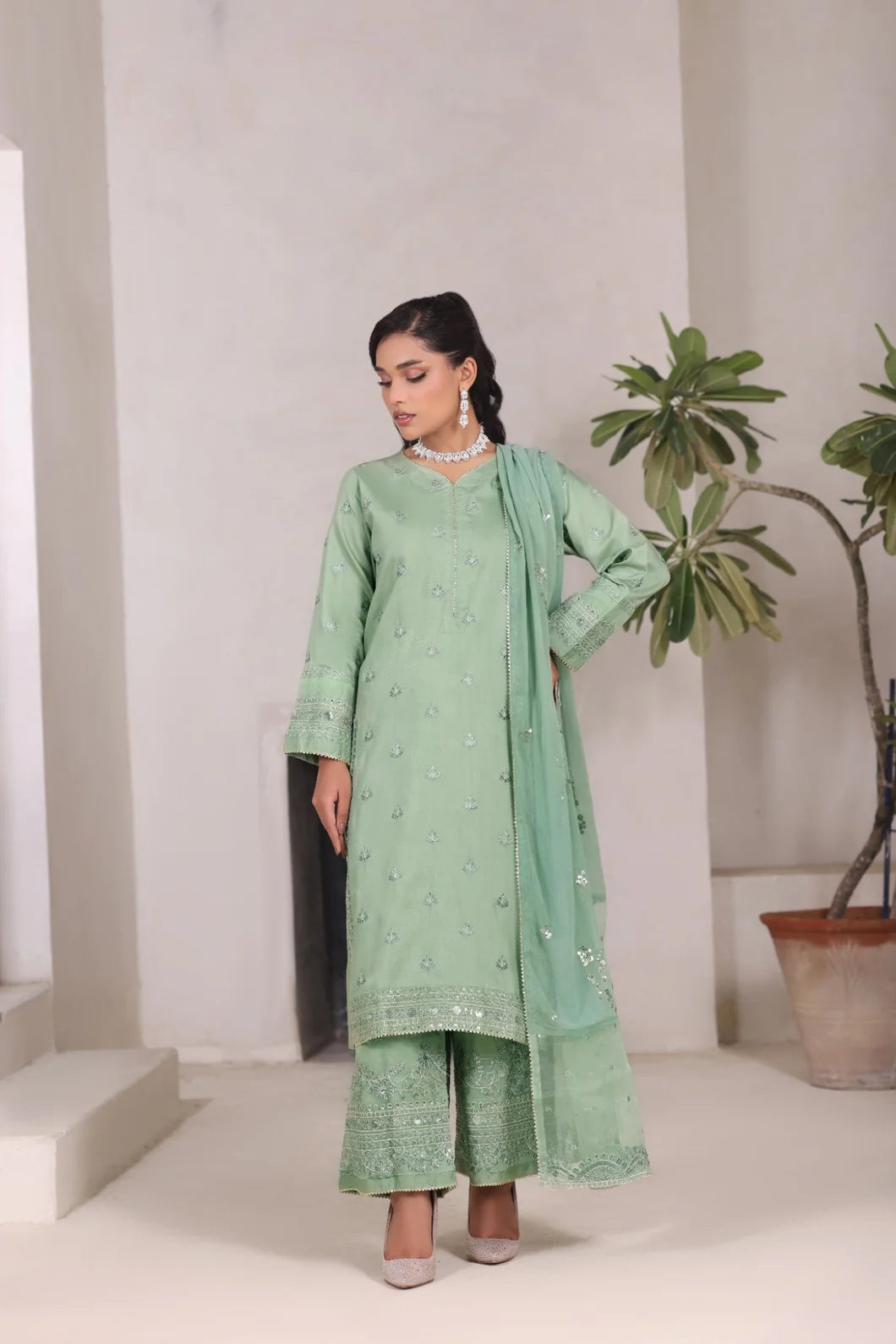 PASTEL GREEN | 3 Piece Stitched Embroidered outfit