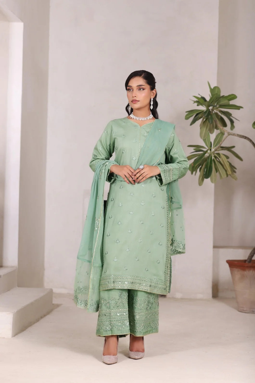 PASTEL GREEN | 3 Piece Stitched Embroidered outfit