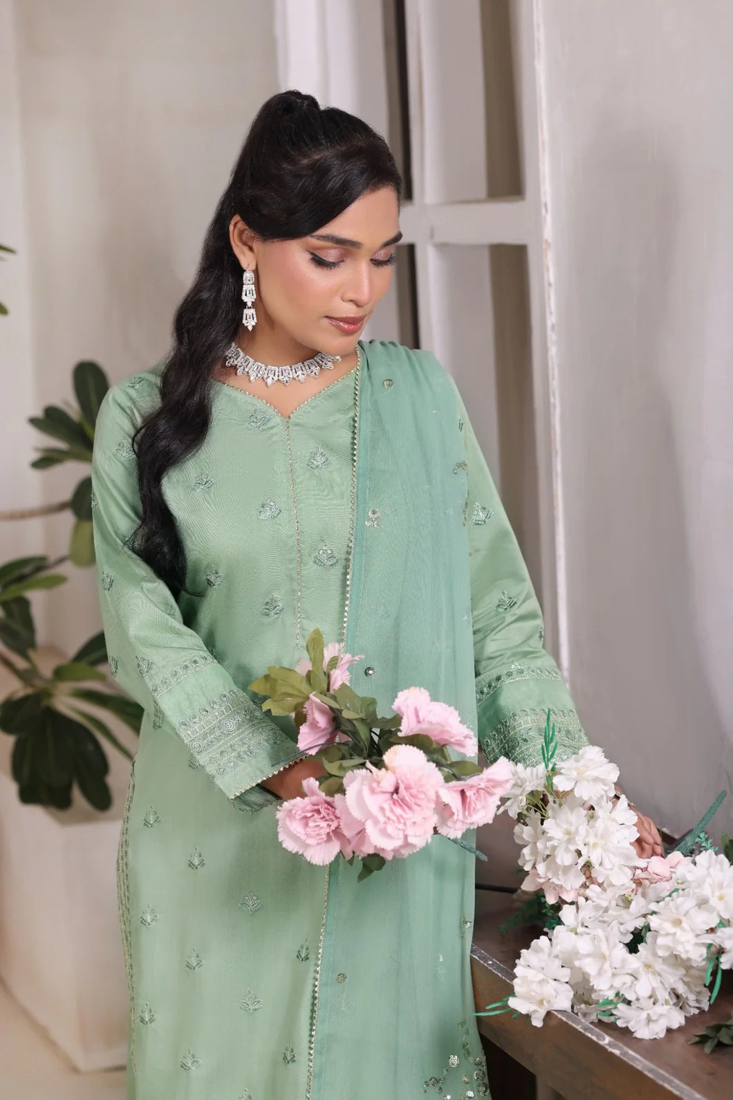 PASTEL GREEN | 3 Piece Stitched Embroidered outfit