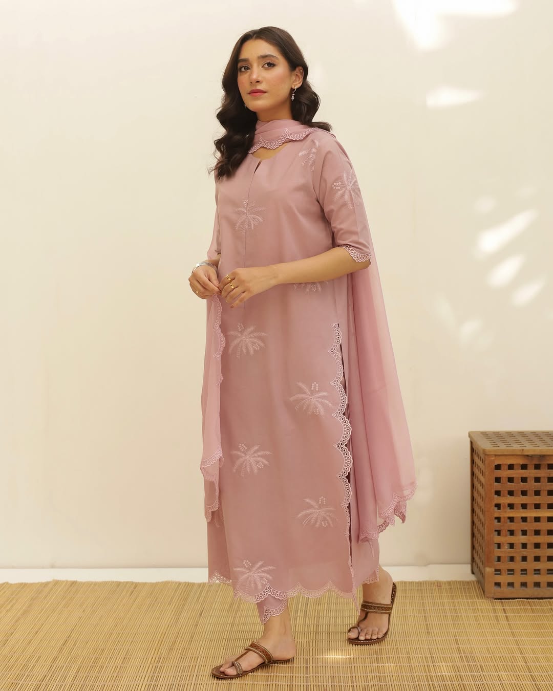 Rosy Bloom – Elegant Stitched Suit for Women