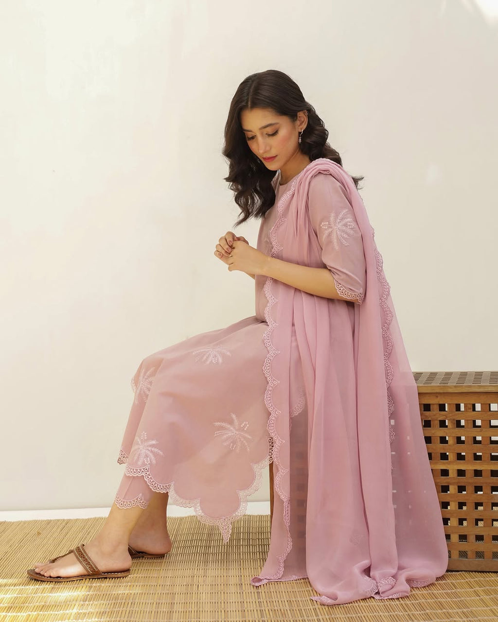 Rosy Bloom – Elegant Stitched Suit for Women
